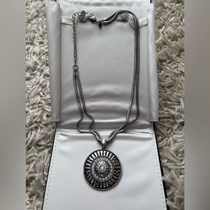 Chico's Rhinestone Studded Silver Tone Pendant Necklace